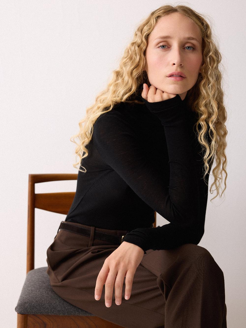 jigsaw Wool Jersey Polo Neck Top Black