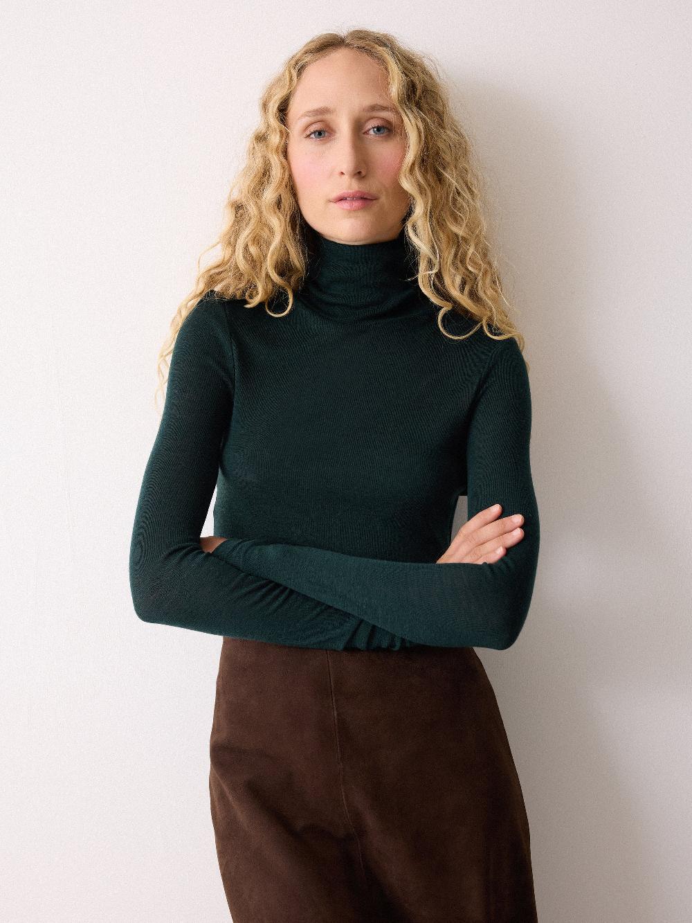 Jigsaw Wool Jersey Polo Neck Top Green