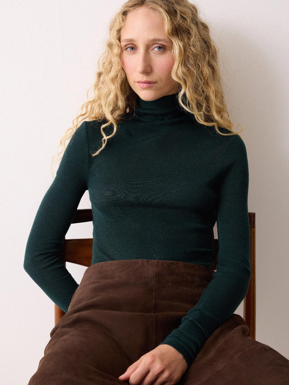 jigsaw Wool Jersey Polo Neck Top Green