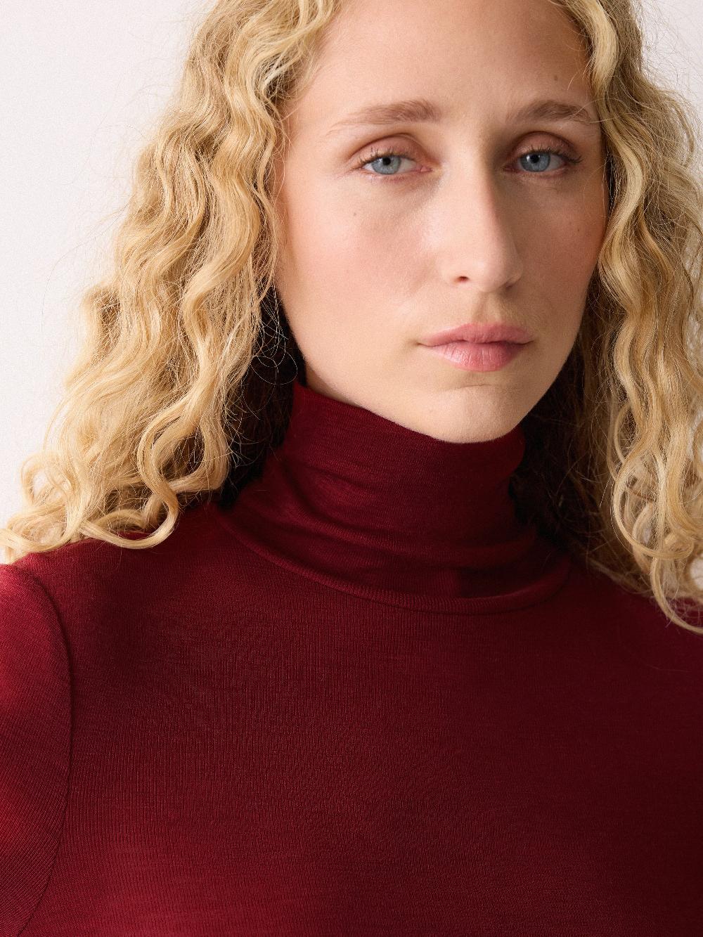 Jigsaw Wool Jersey Polo Neck Top Red