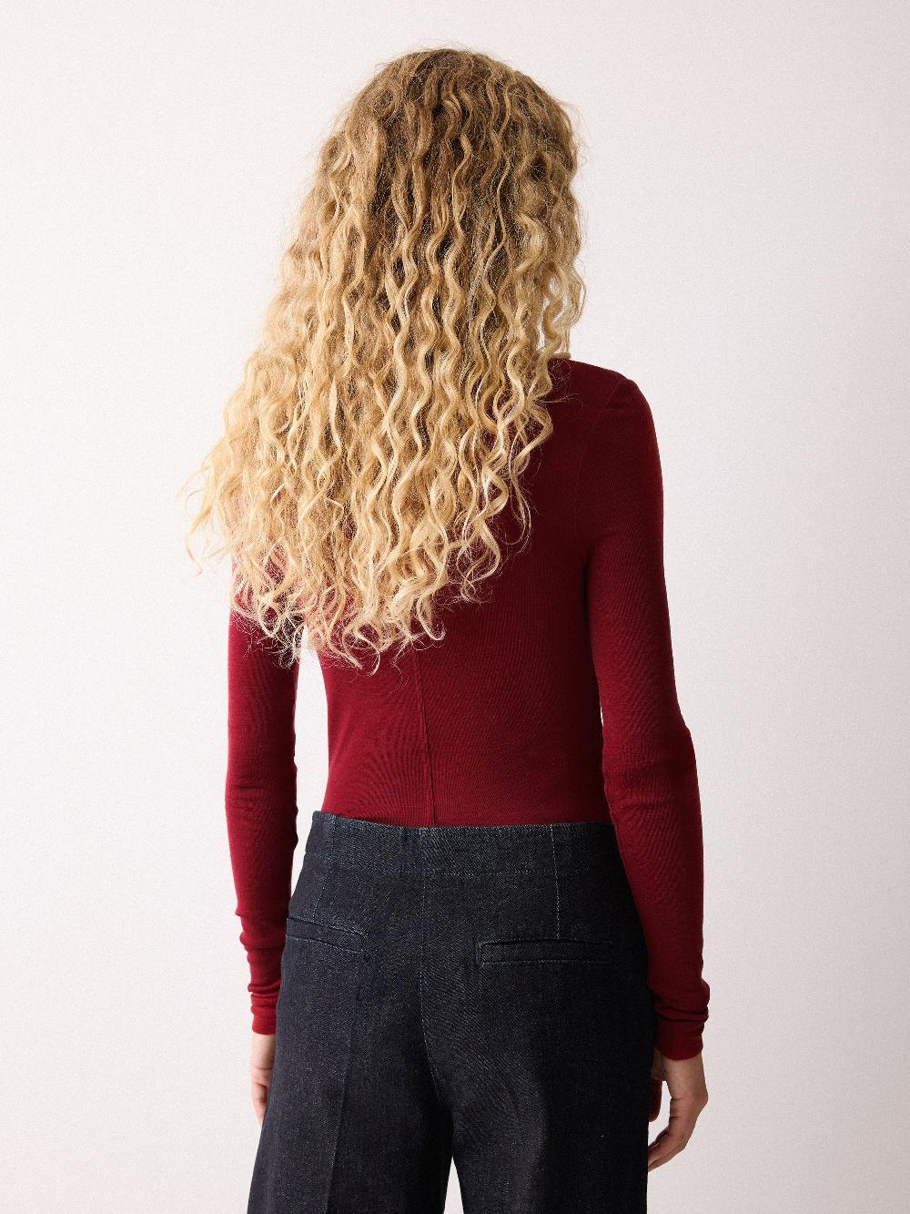 Jigsaw Wool Jersey Polo Neck Top Red