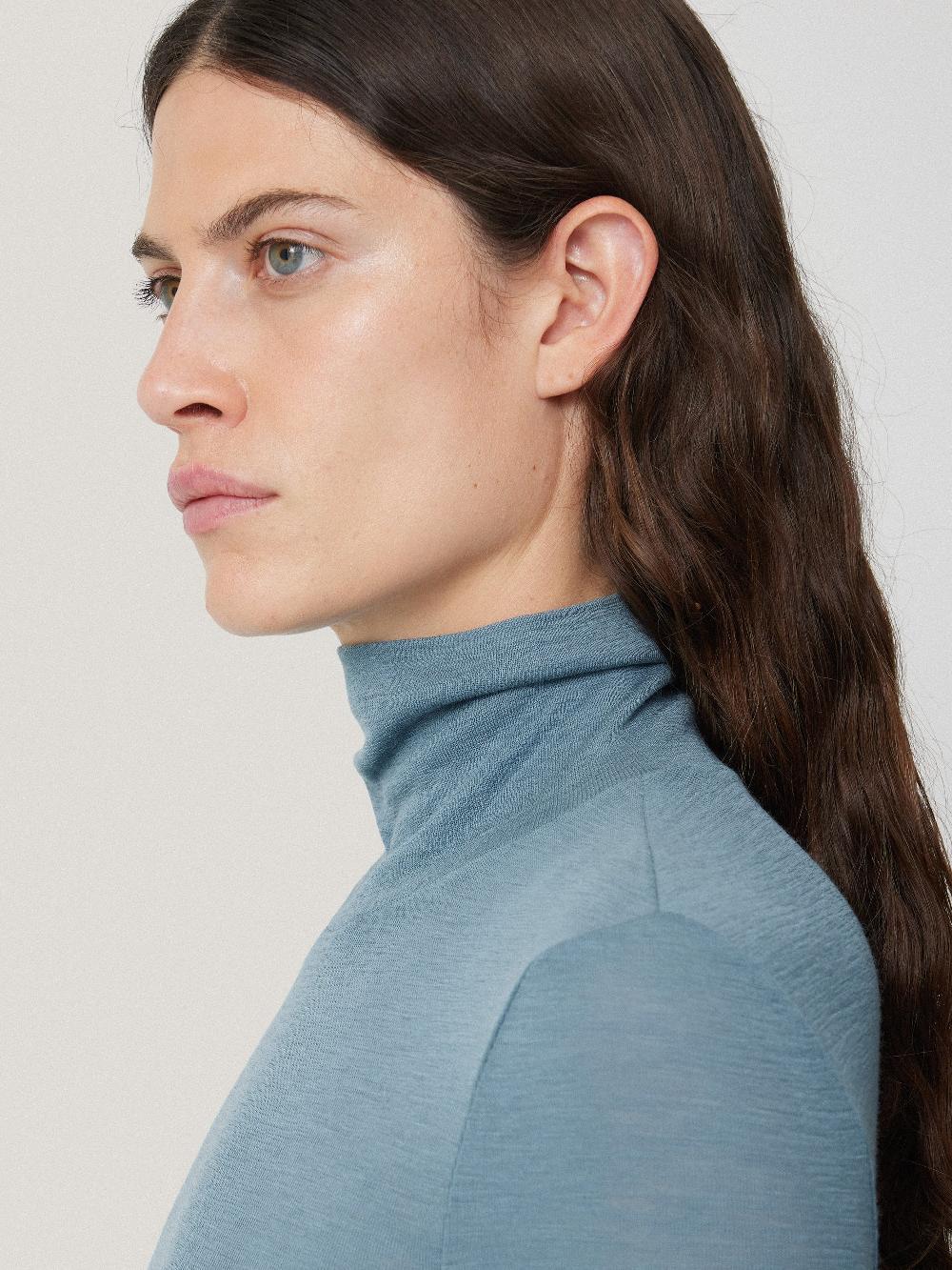 Jigsaw Wool Jersey Polo Neck Top Water Blue