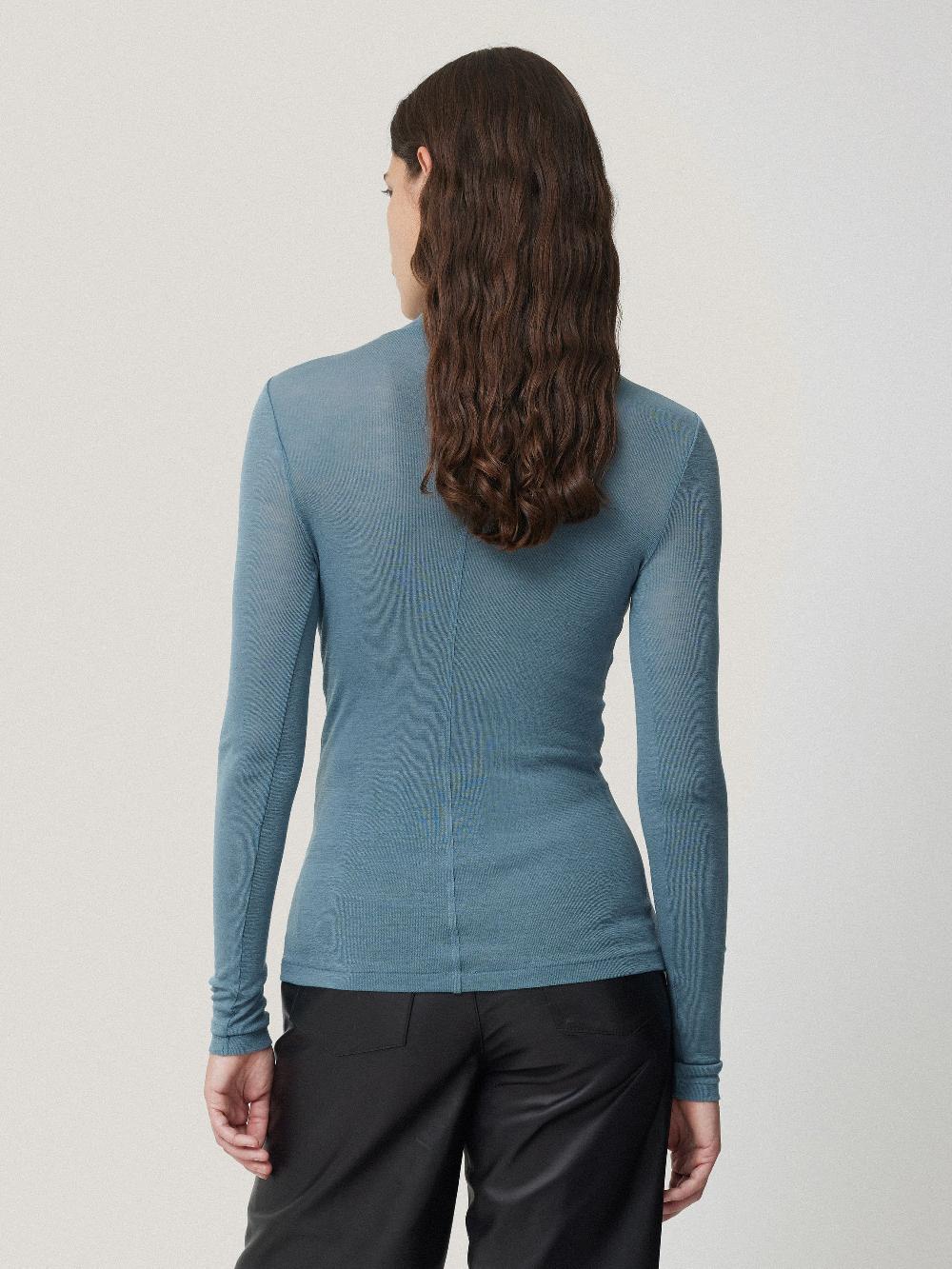 Jigsaw Wool Jersey Polo Neck Top Water Blue