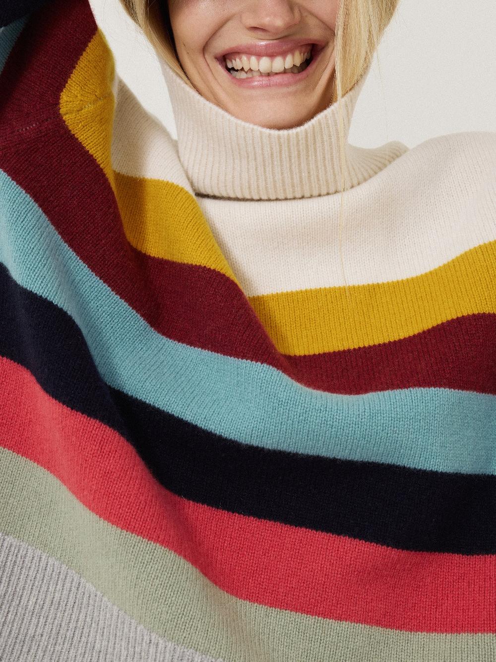 Jigsaw Wool Multi Stripe Turtleneck Grey