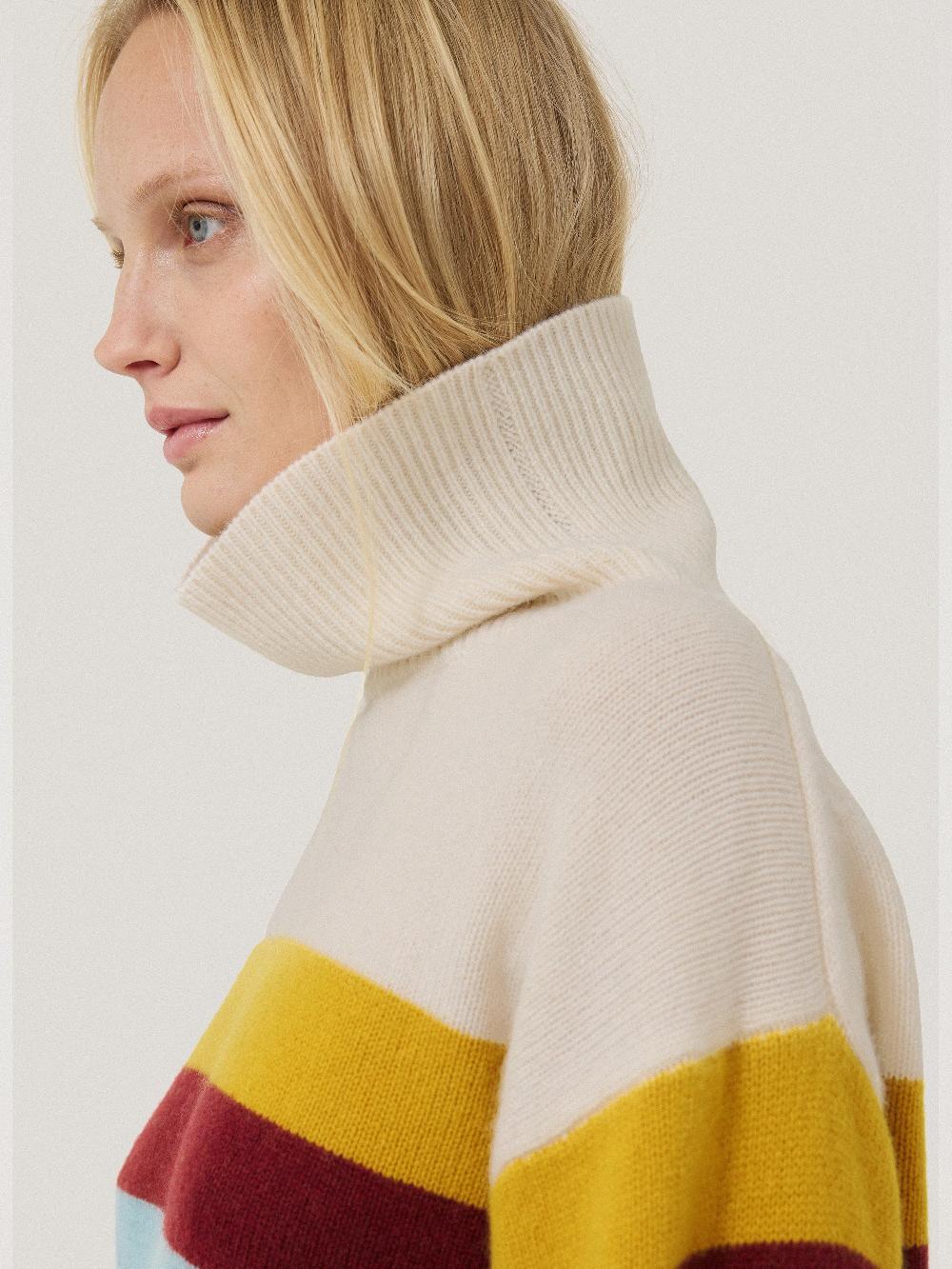 Jigsaw Wool Multi Stripe Turtleneck Grey