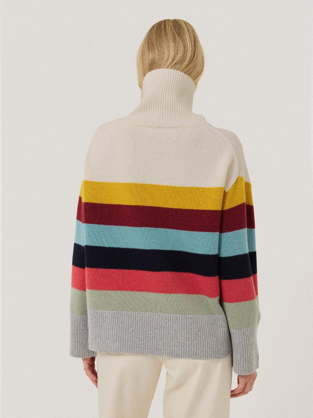 Jigsaw Wool Multi Stripe Turtleneck Grey