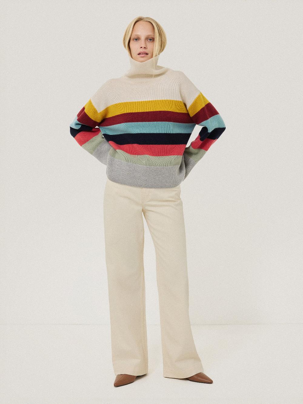 jigsaw Wool Multi Stripe Turtleneck Grey