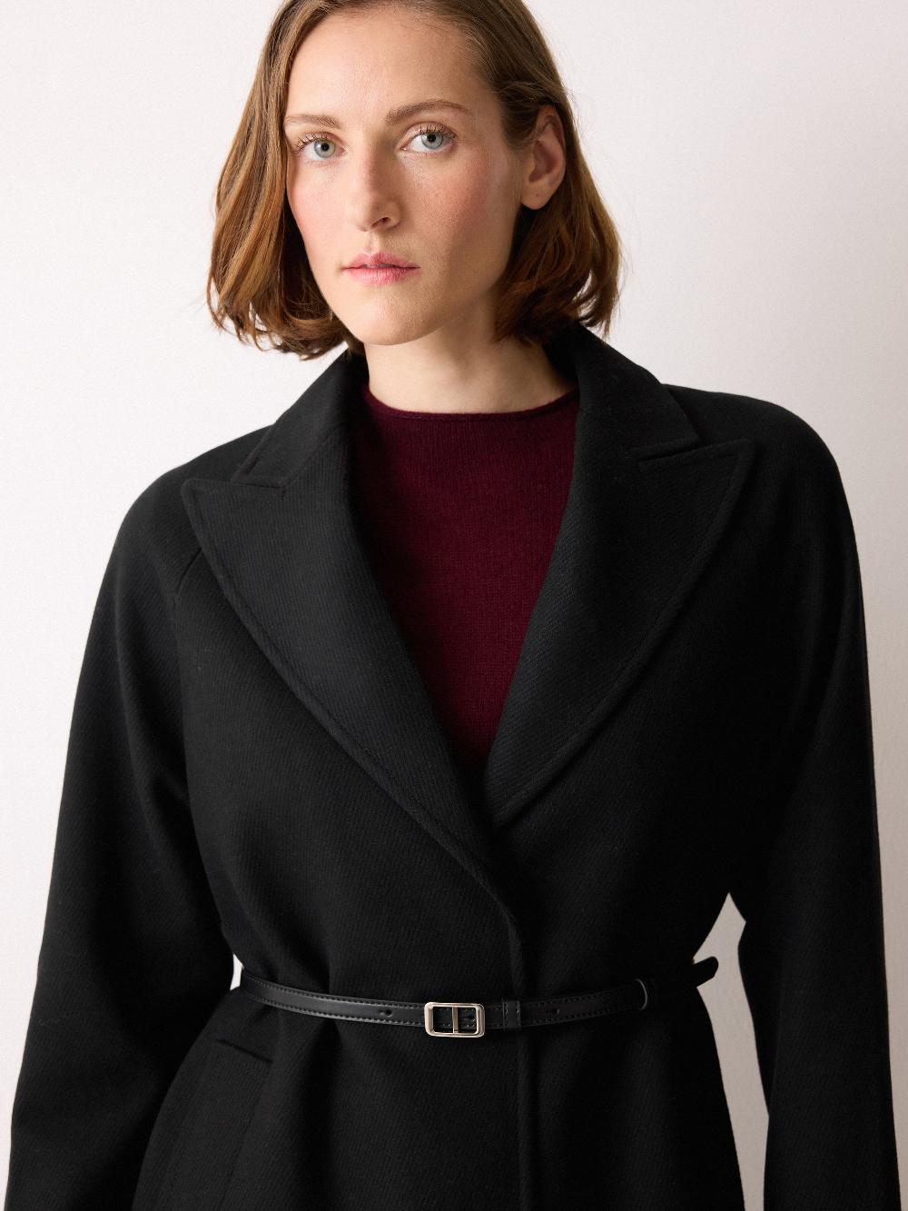 Jigsaw Wool Twill Belted Raglan Coat Black