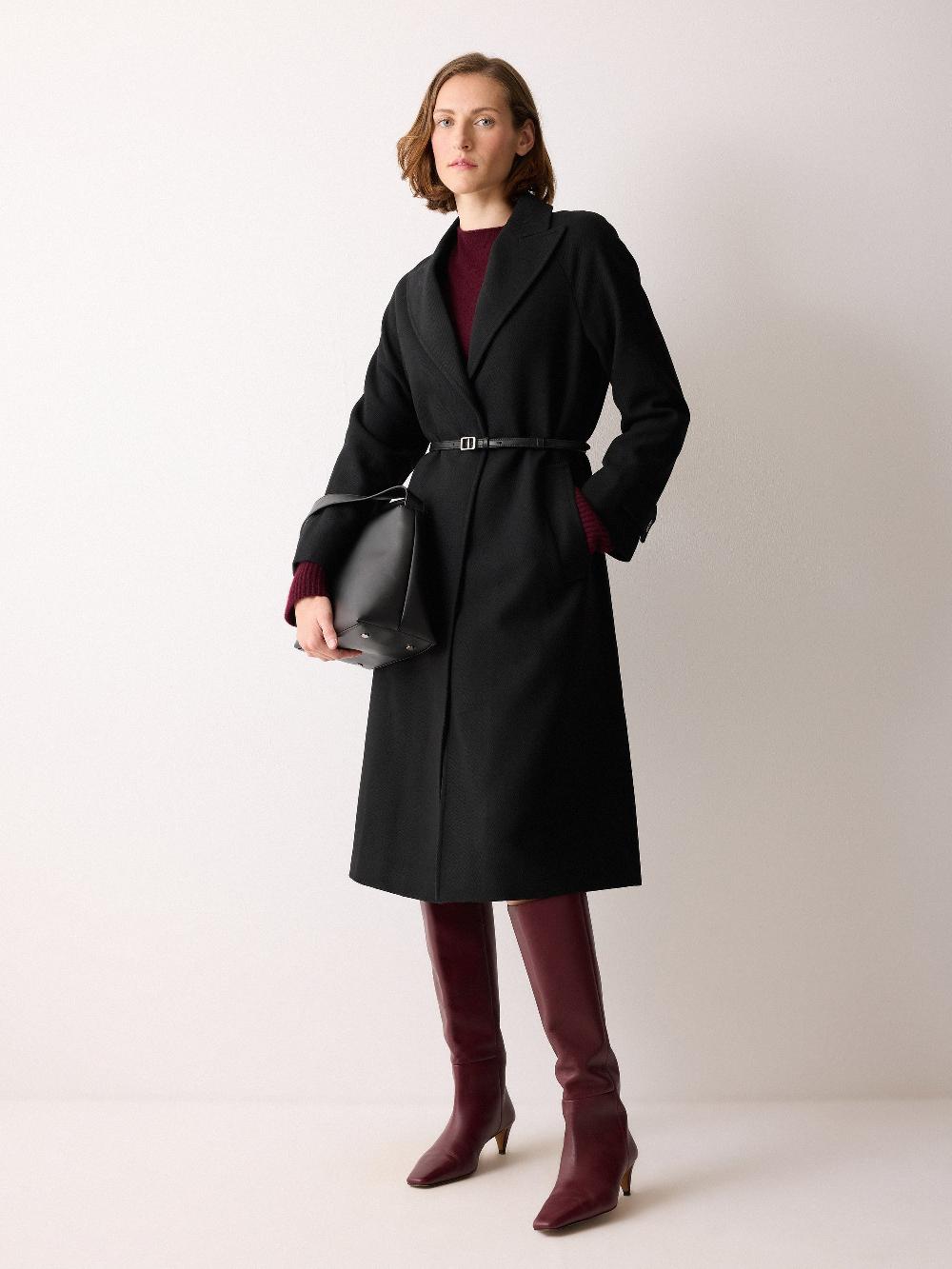 Jigsaw Wool Twill Belted Raglan Coat Black