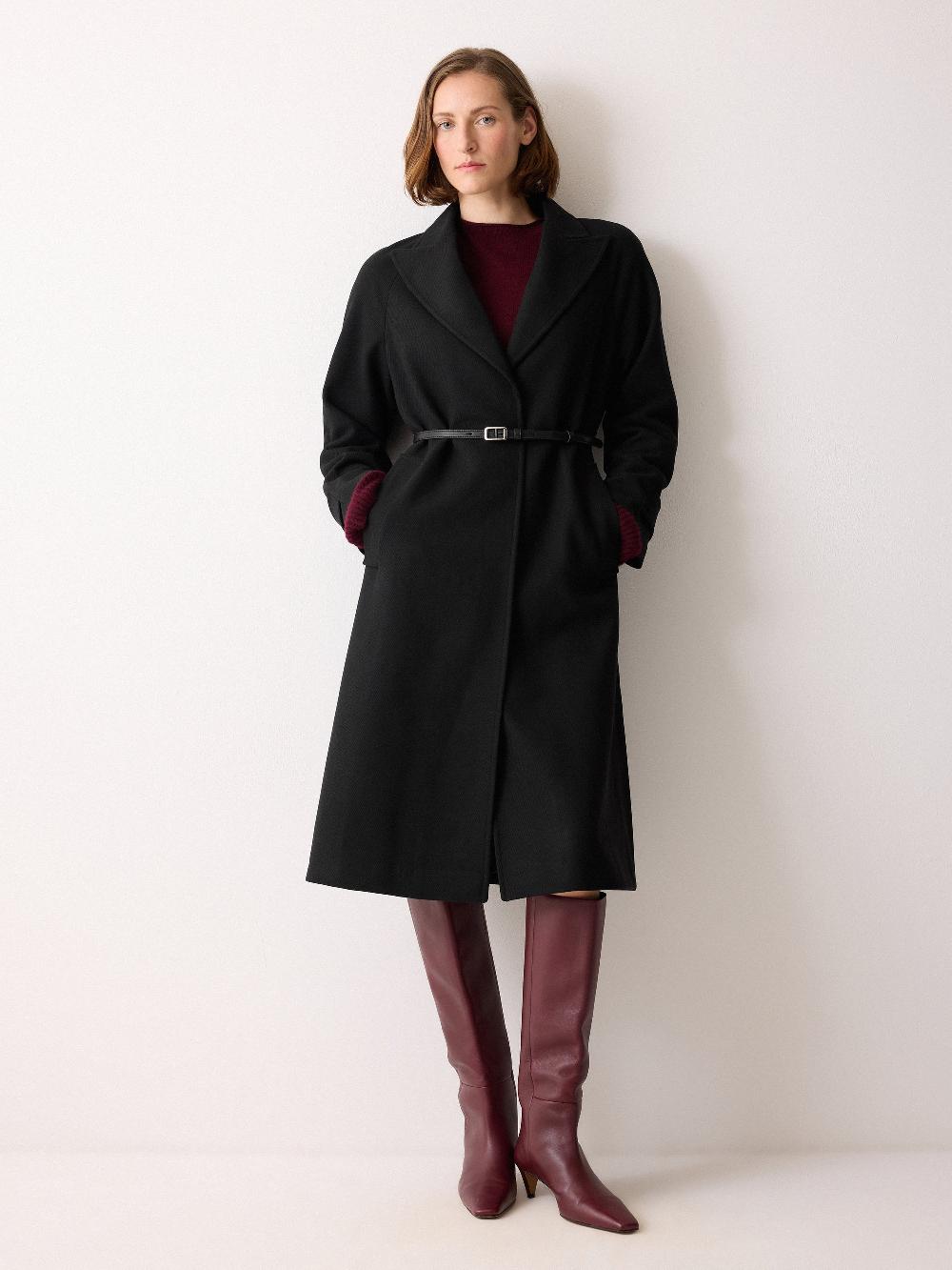 jigsaw Wool Twill Belted Raglan Coat Black