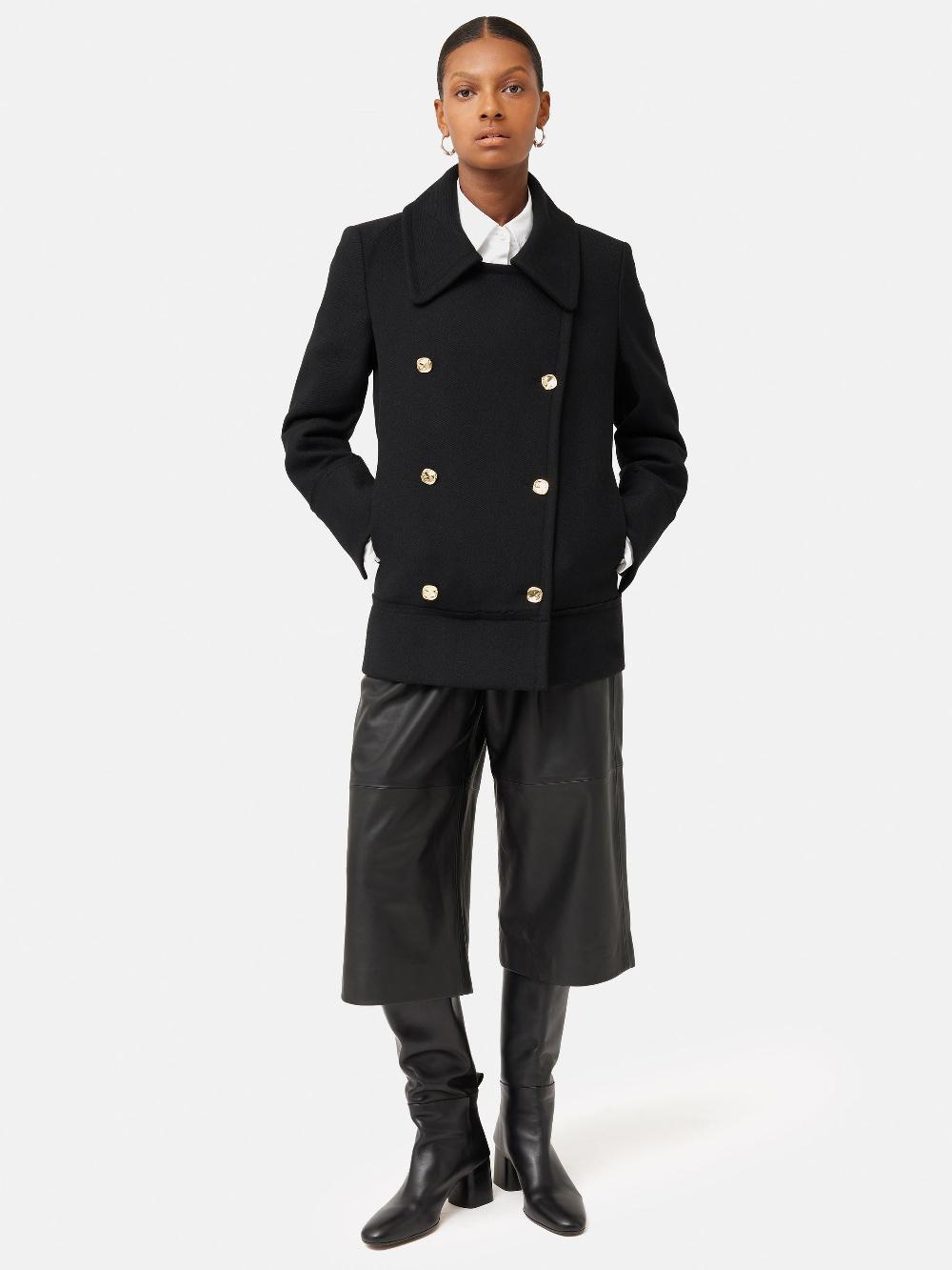 Jigsaw Wool Twill Longline Pea Coat Black