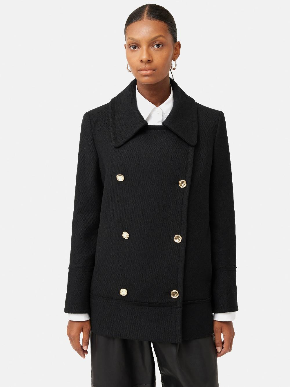 jigsaw Wool Twill Longline Pea Coat Black