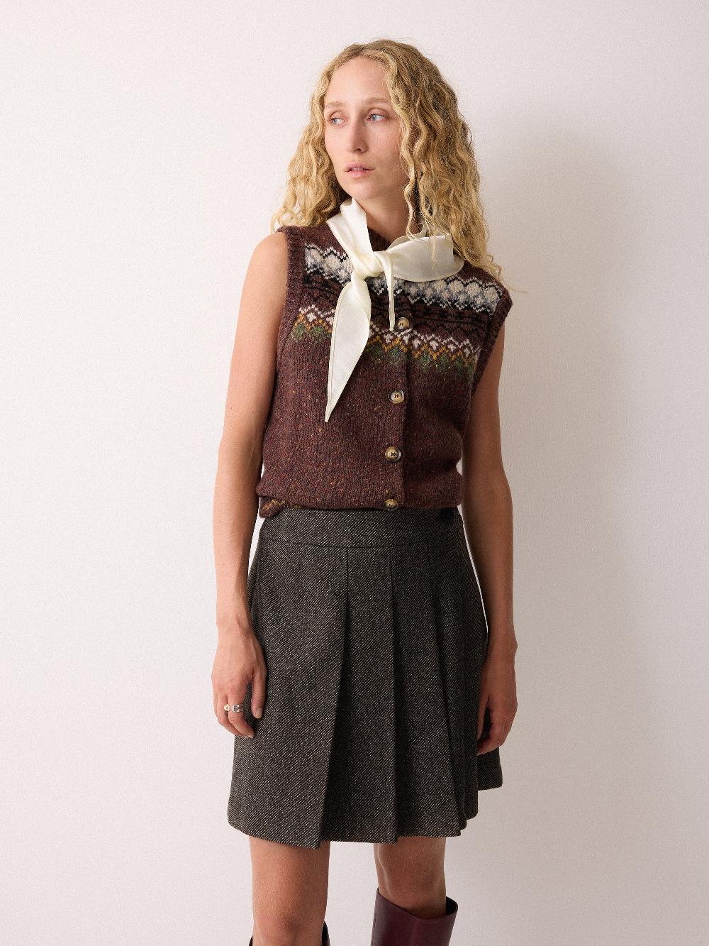 Jigsaw Wool Twill Mini Skirt Brown