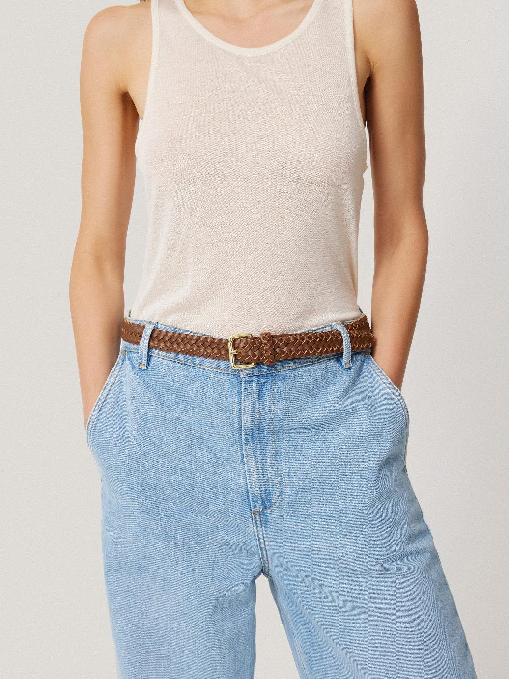 Jigsaw Woven Leather Belt Tan