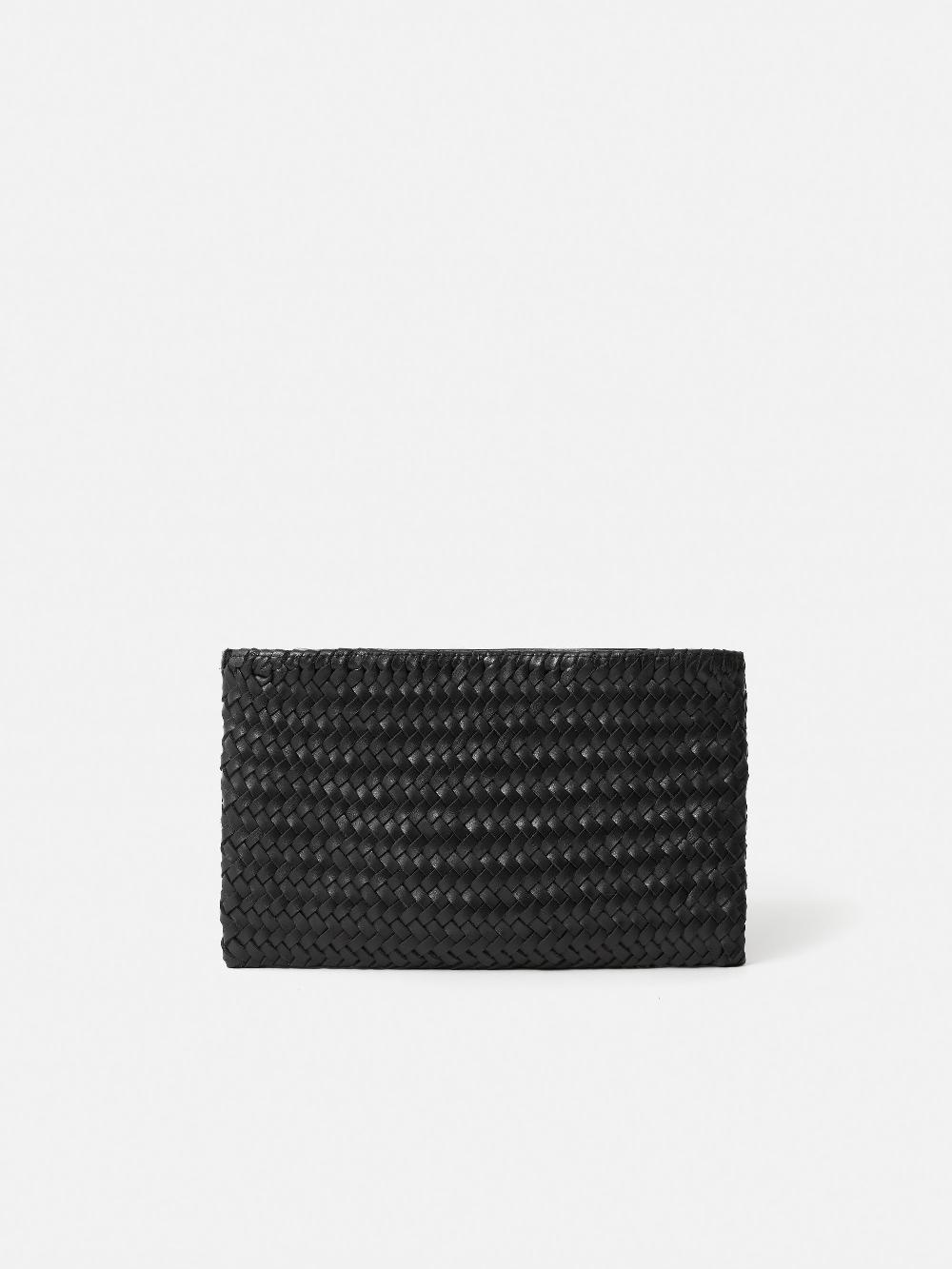 Jigsaw Woven Leather Pouch Black