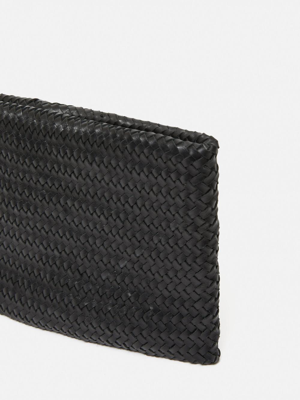 Jigsaw Woven Leather Pouch Black