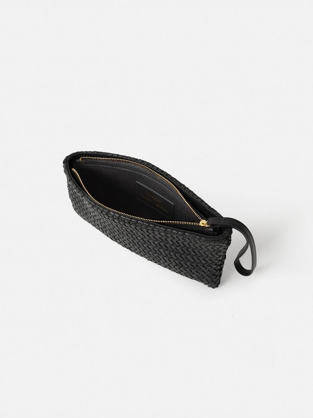 Jigsaw Woven Leather Pouch Black