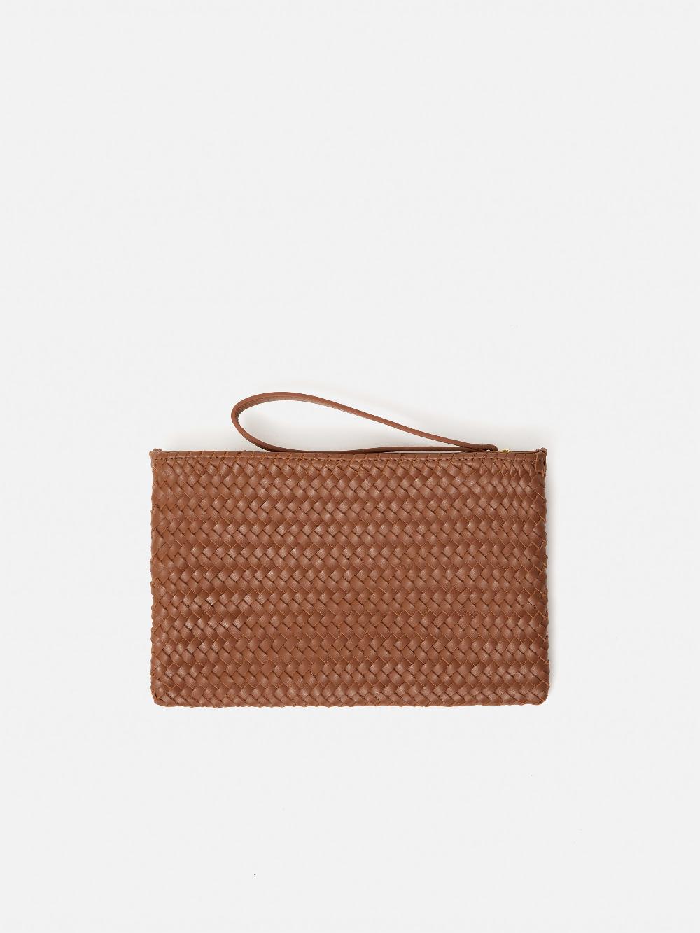 Jigsaw Woven Leather Pouch Tan