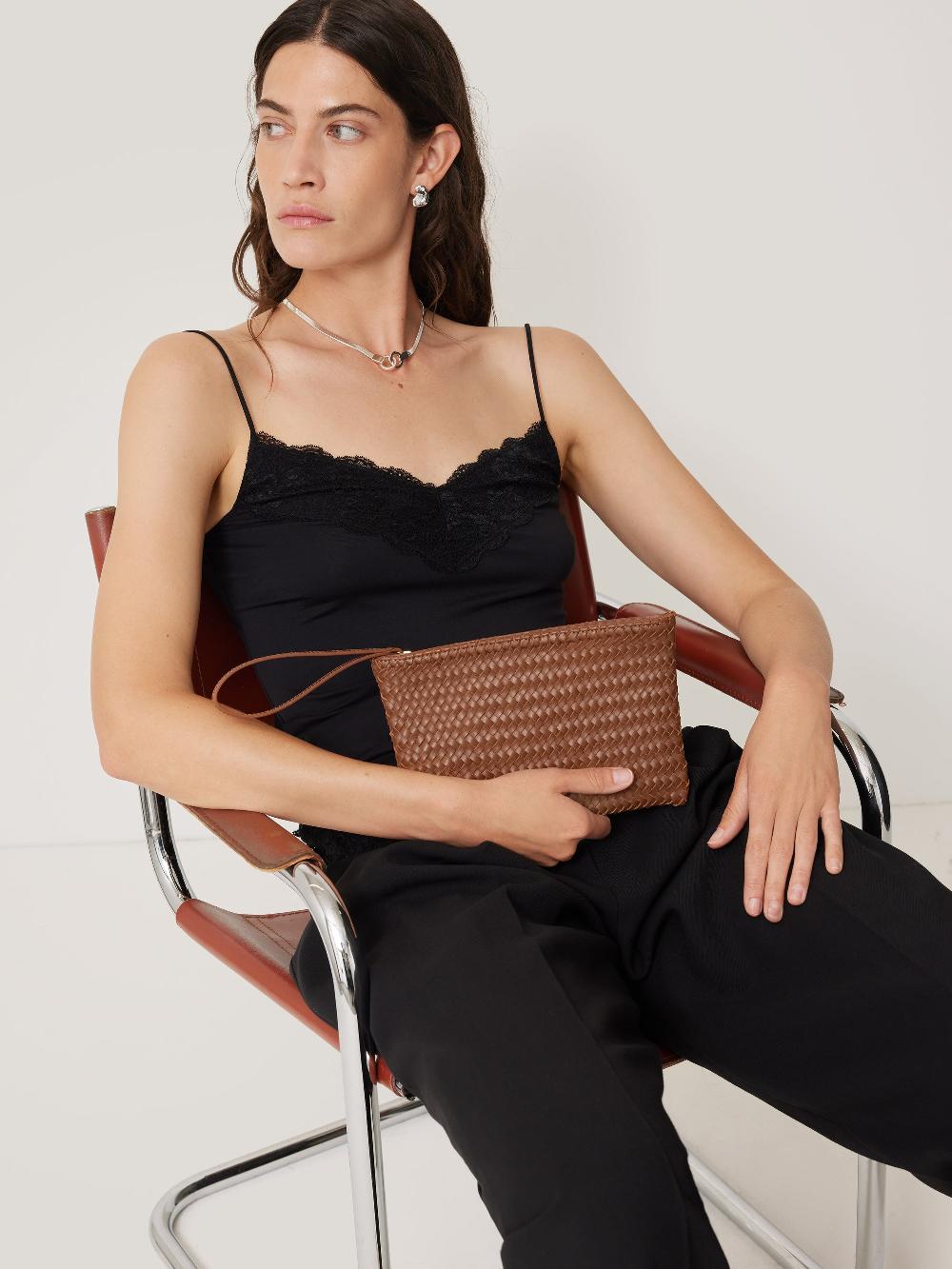 Jigsaw Woven Leather Pouch Tan