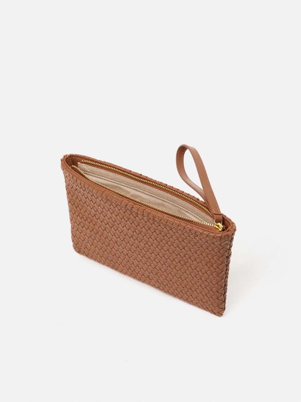 Jigsaw Woven Leather Pouch Tan