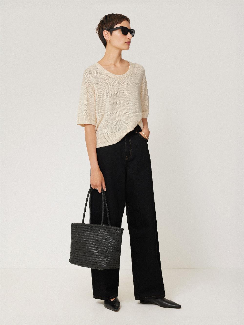 Jigsaw Woven Leather Tote Bag Black