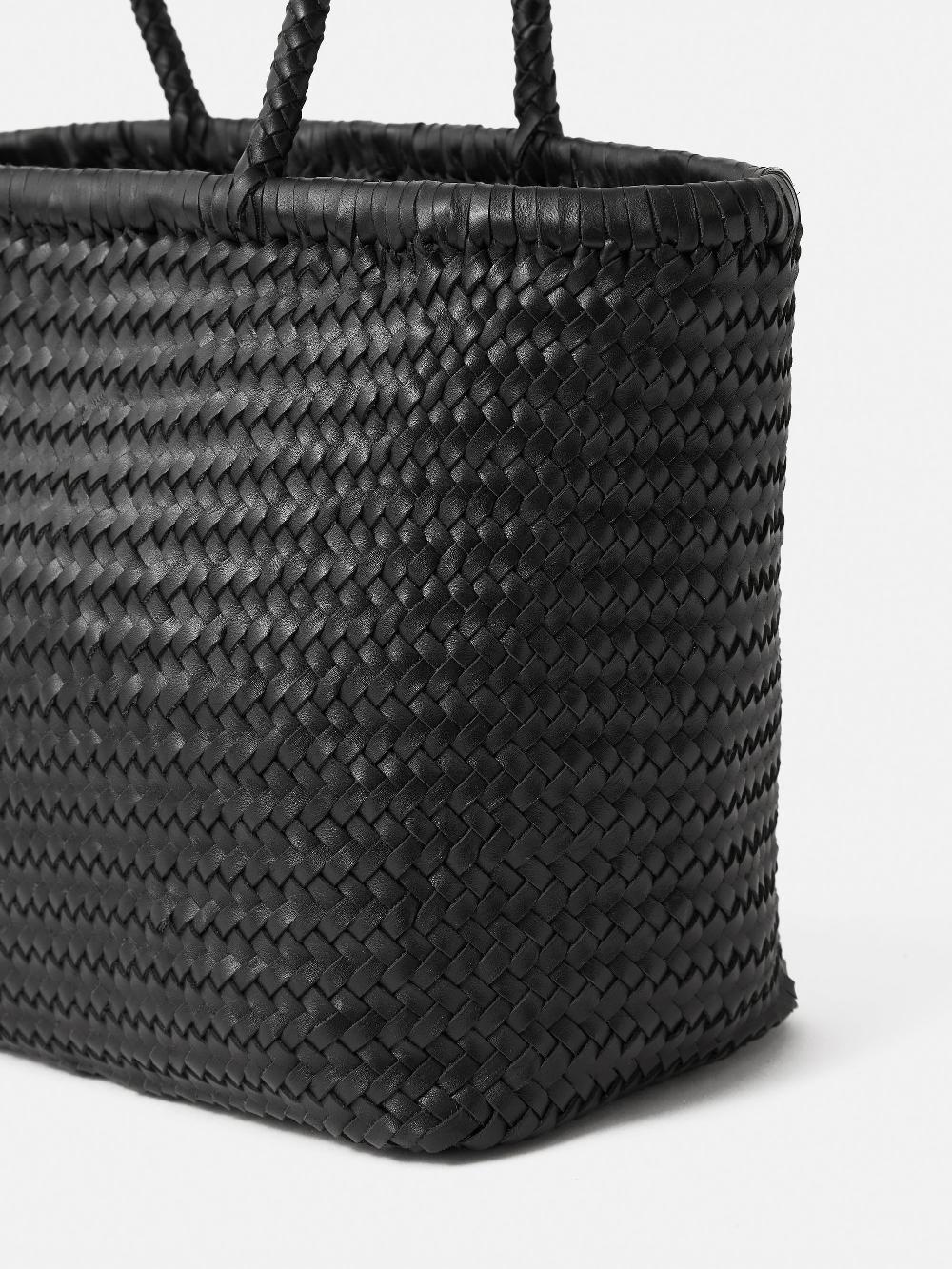 Jigsaw Woven Leather Tote Bag Black