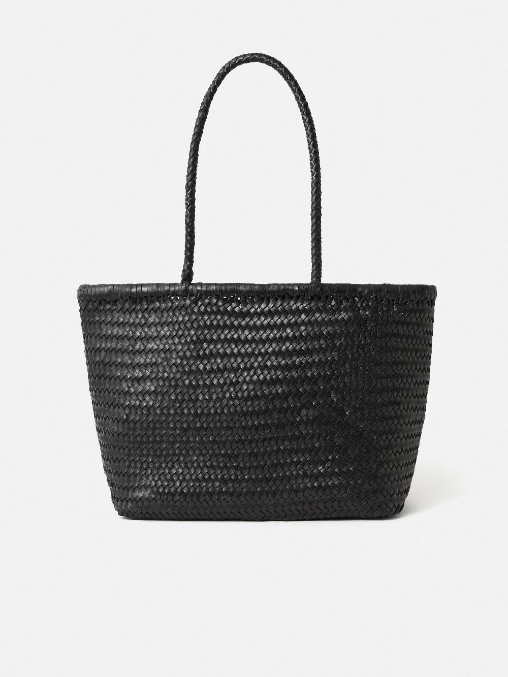 jigsaw Woven Leather Tote Bag Black