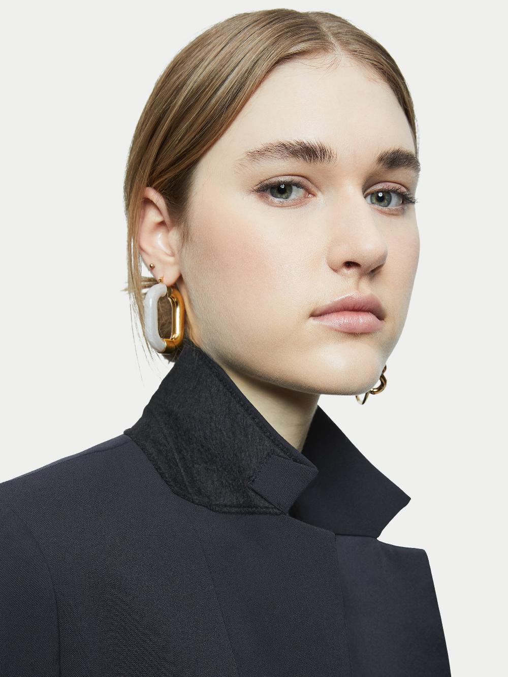 Jigsaw Paris Brook Satin Lapel Shortline Blazer Navy