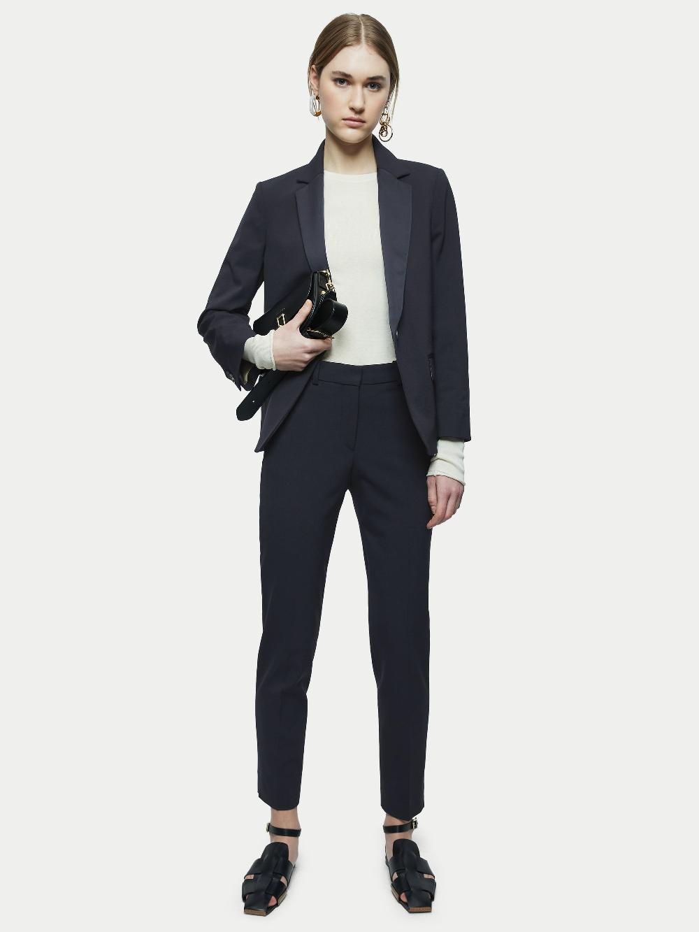 Jigsaw Paris Brook Satin Lapel Shortline Blazer Navy