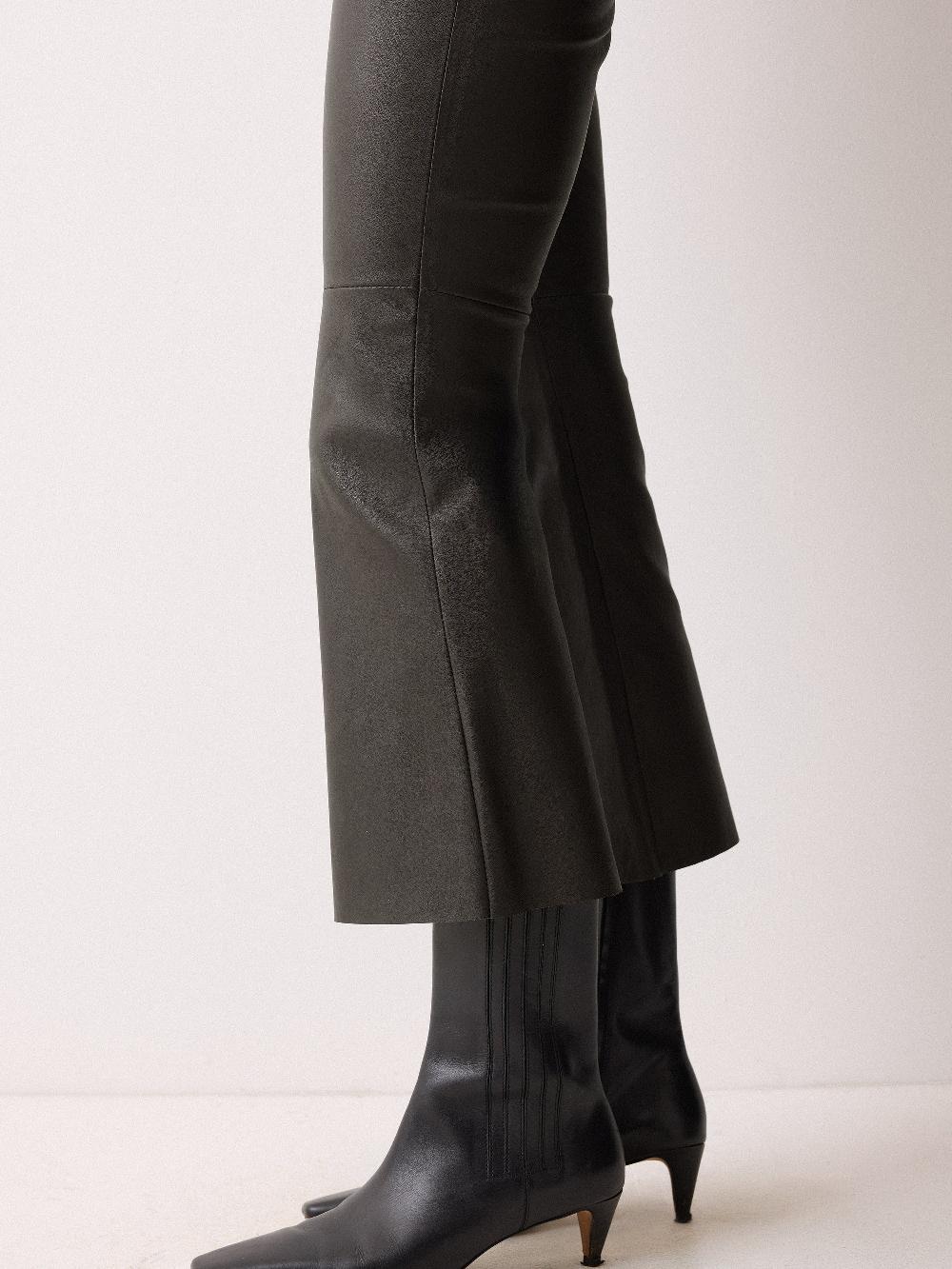 Jigsaw Stretch Leather Kick Flare Trousers Chocolate