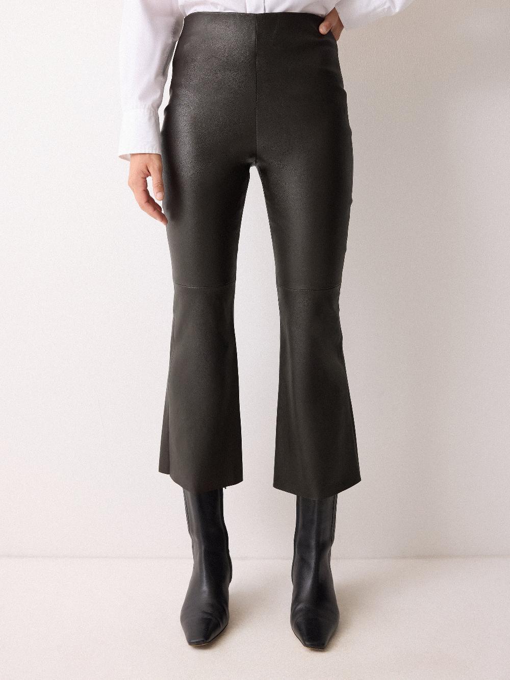 Jigsaw Stretch Leather Kick Flare Trousers Chocolate