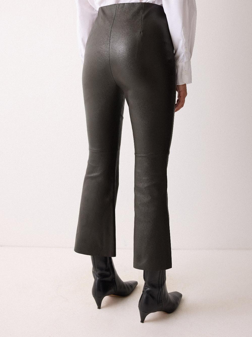 Jigsaw Stretch Leather Kick Flare Trousers Chocolate