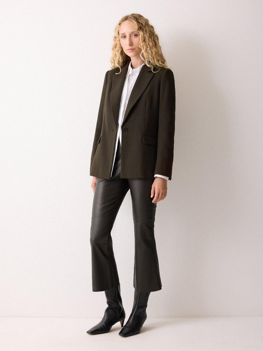 jigsaw Stretch Leather Kick Flare Trousers Chocolate