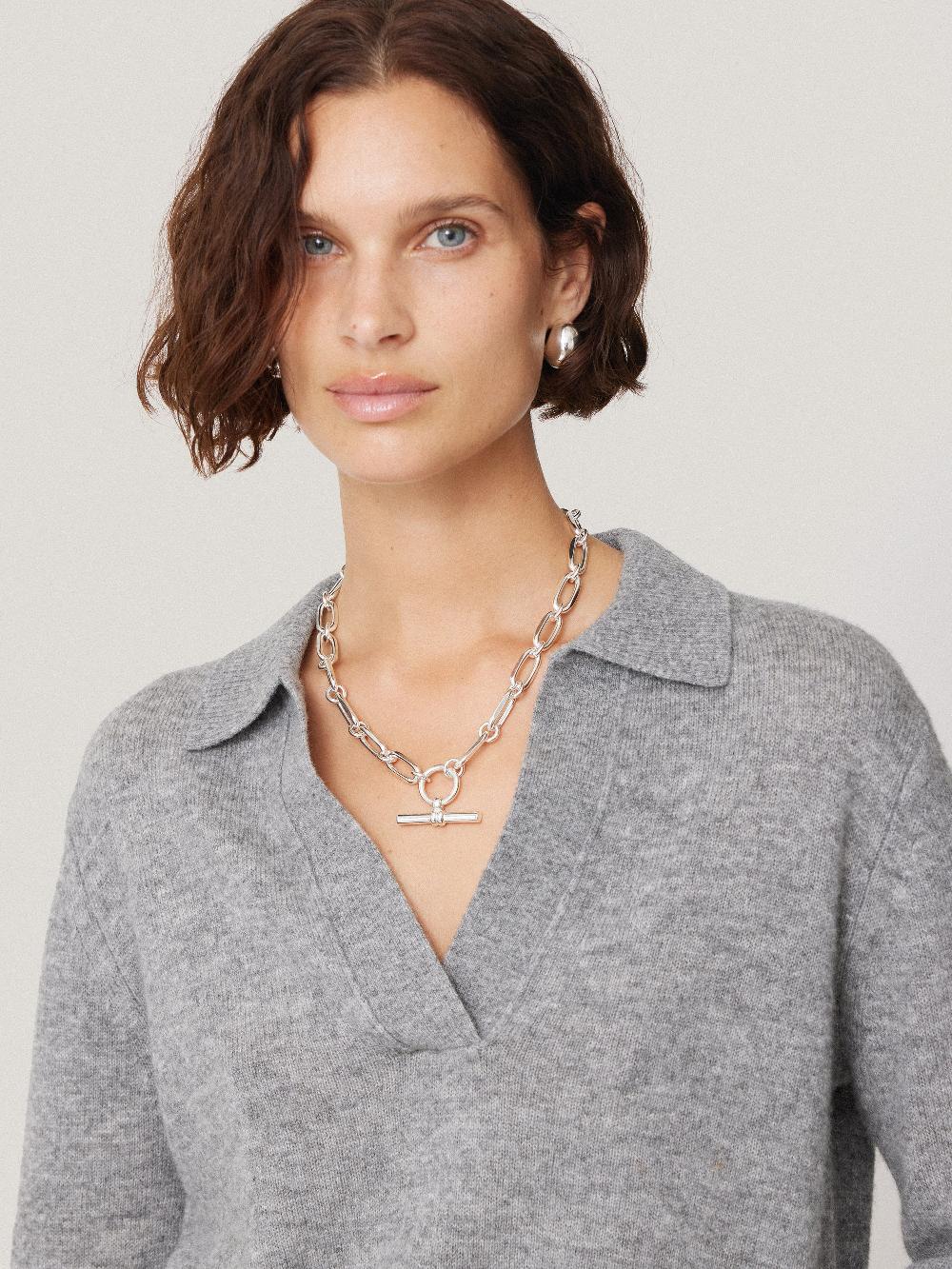 Jigsaw Wool Cashmere Blend Collar Jumper Light Grey