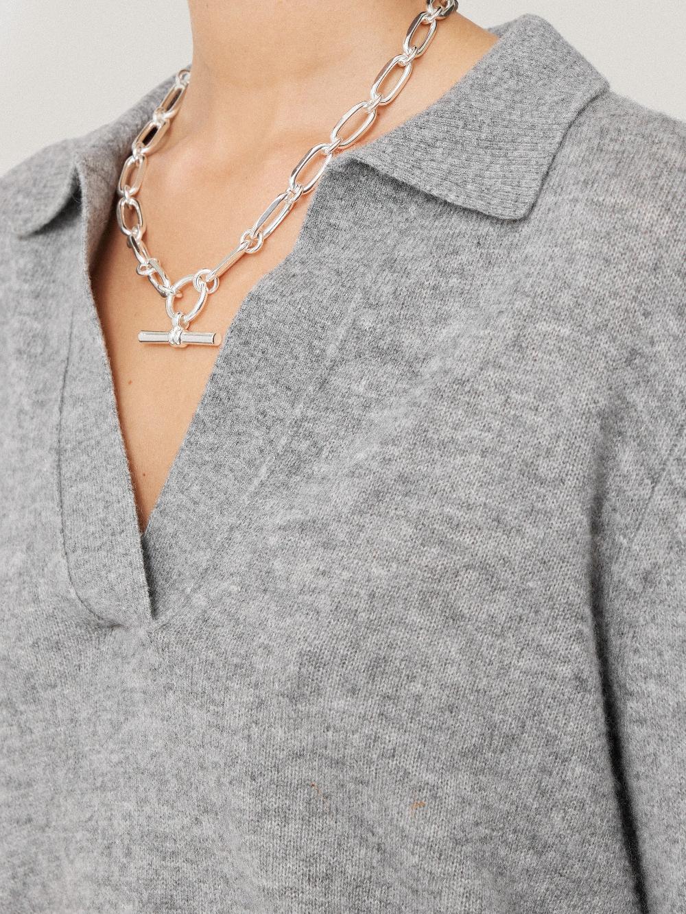 Jigsaw Wool Cashmere Blend Collar Jumper Light Grey