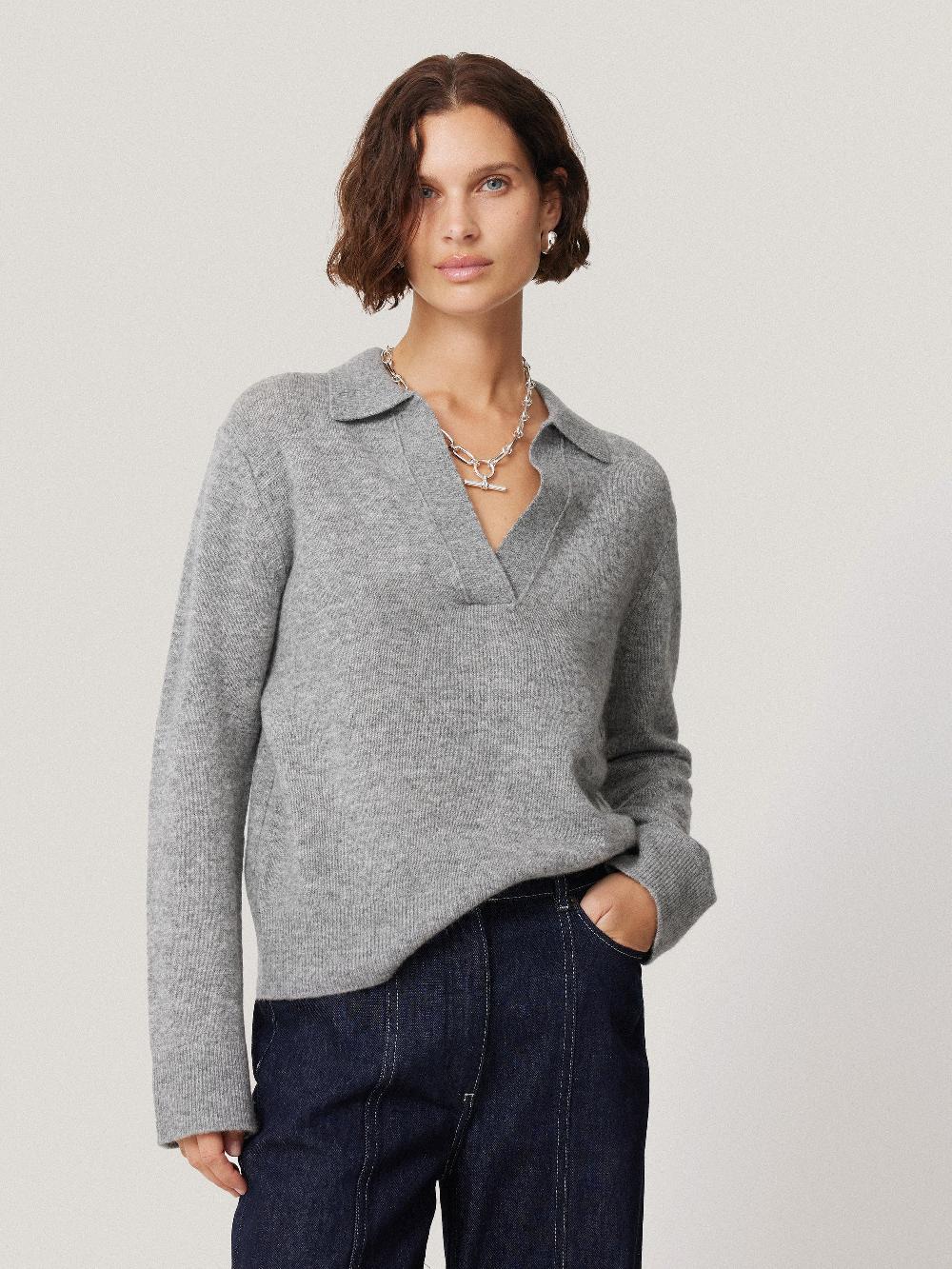 jigsaw Wool Cashmere Blend Collar Jumper Light Grey
