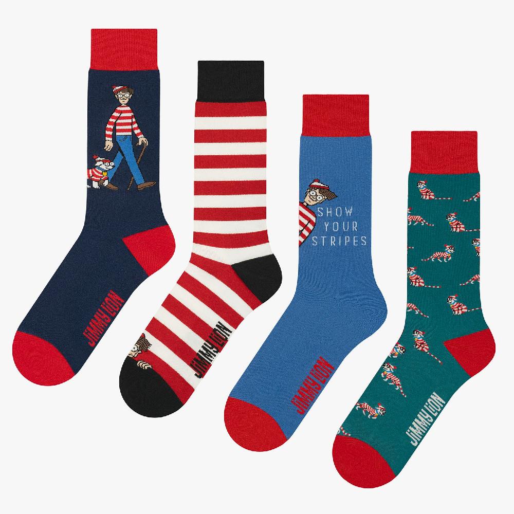Jimmy Lion Pack 4 Fun Socks Where's Wally Pack
