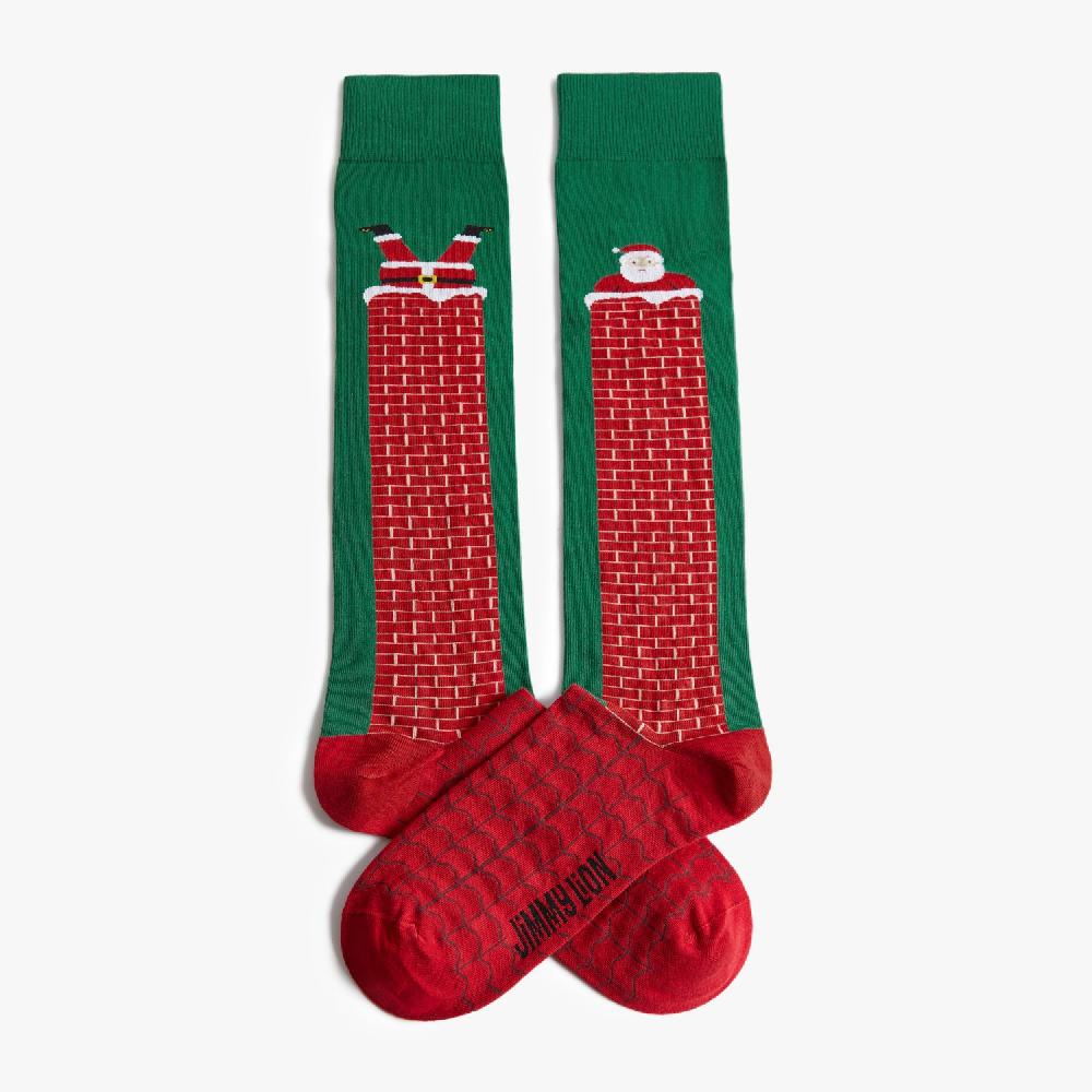 jimmy lion Knee-High Christmas Socks KH Santa's Stuck