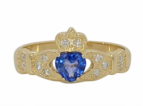 Jmh 14ct Gold Claddagh Diamond And Emerald Ring 8115 JMH Jewellery