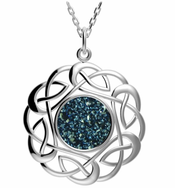 Jmh 2134 Sterling Silver Round Celtic Knot Drusy Pendant