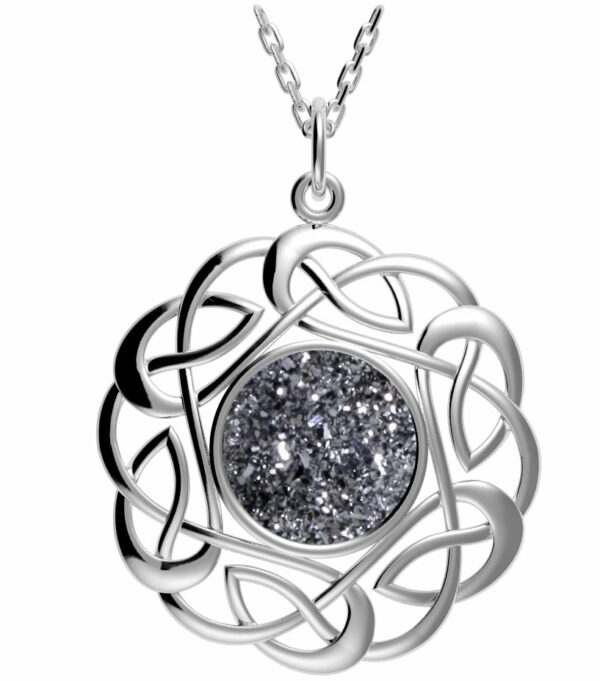 jmh 2134 Sterling Silver Round Celtic Knot Drusy Pendant