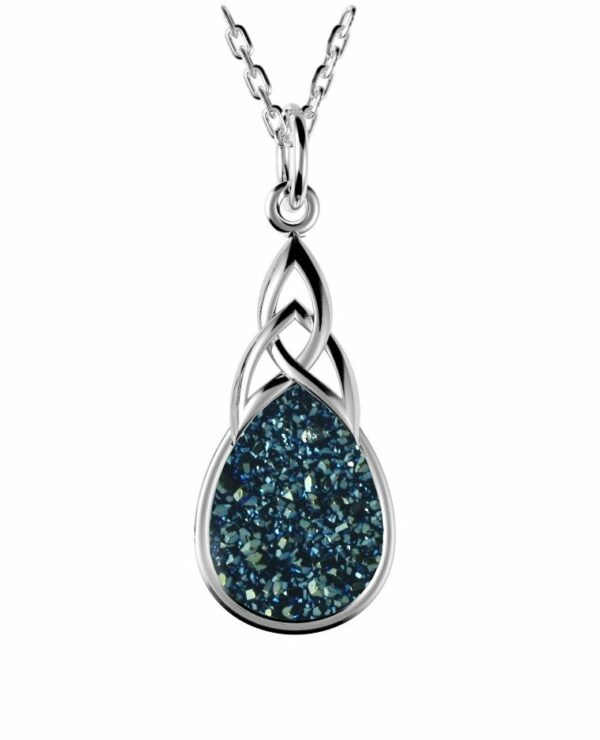 jmh 2141 Sterling Silver Long Celtic Knot Drusy Pendant