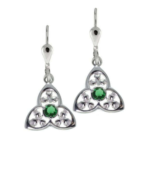 jmh 7053 Silver Trinity and shamrock earrings with Green CZ