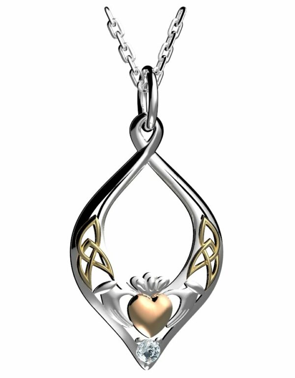 jmh 8255 Claddagh Silver Pendant with Rose and Yellow Goldplate