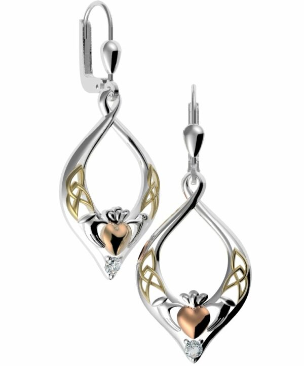 jmh 8729 Claddagh Silver Earrings with Rose and Yellow Goldplate jmh 8729 Claddagh Silver Earrings with Rose and Yellow Goldplate