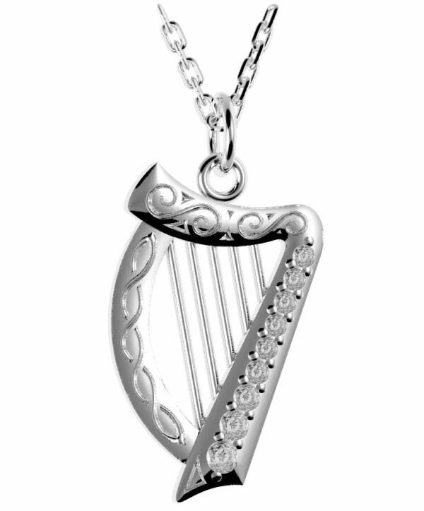 Jmh Harp Pendant With Choice Of Green Or White Stones - 2293 JMH Jewellery