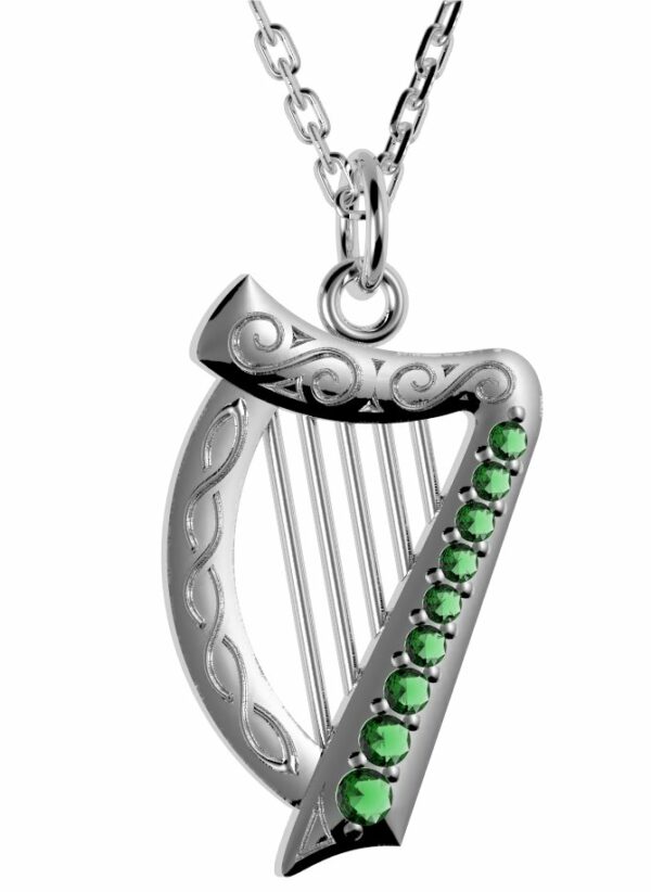 jmh Harp Pendant with Choice of Green or White Stones - 2293 JMH Jewellery