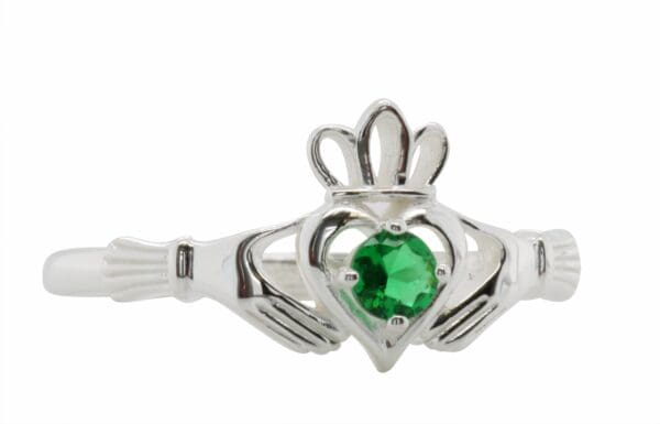 Jmh Ladies Claddagh Ring With Green CZ Heart 8158 JMH Jewellery