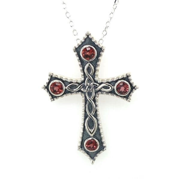 Jmh Oxidised Celtic Cross With Choice Of Gemstones 6021 - Peridot JMH Jewellery