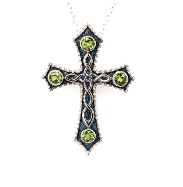 jmh Oxidised Celtic Cross with Choice of Gemstones 6021 - Peridot JMH Jewellery